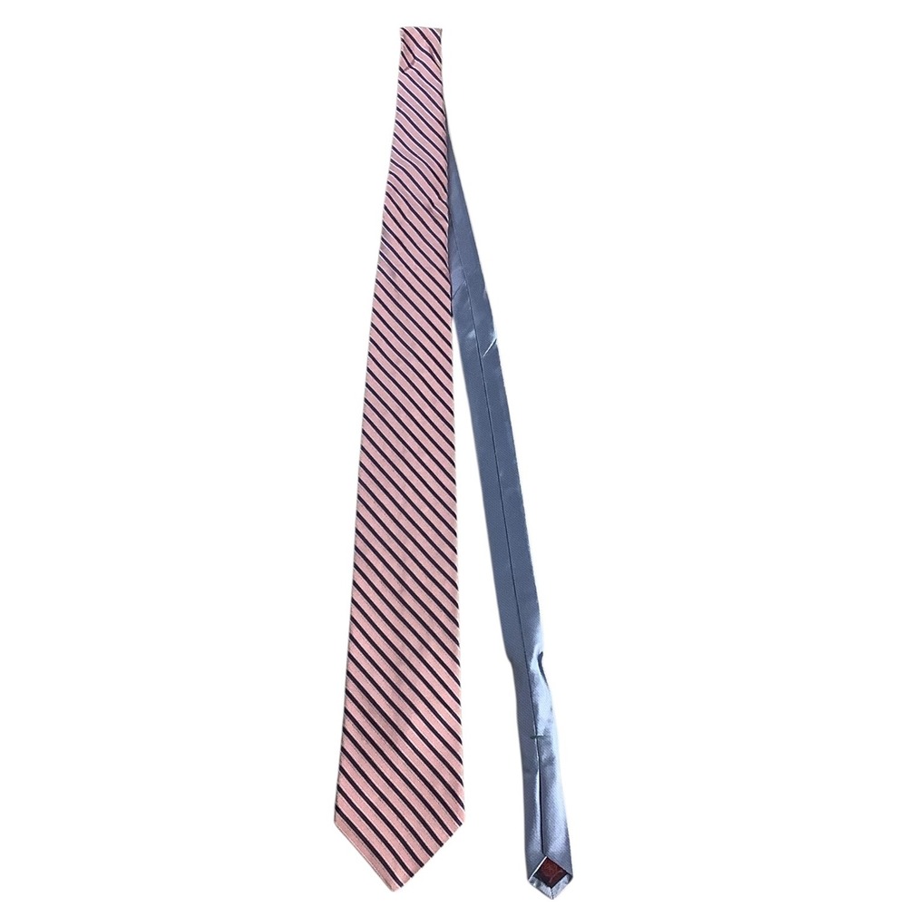 Tommy Hilfiger Necktie Men Pink Blue Stripe 100% Silk Imported‎ USA Classic Tie